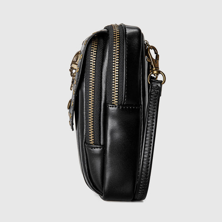 Handytasche für Damen, schwarze, tragbare Reisetasche im Punk-Stil
