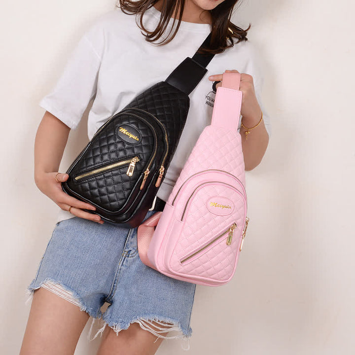 Schultertasche aus Leder für Damen, gesteppt, Umhängetasche, Sling-Rucksack, Tagesrucksack