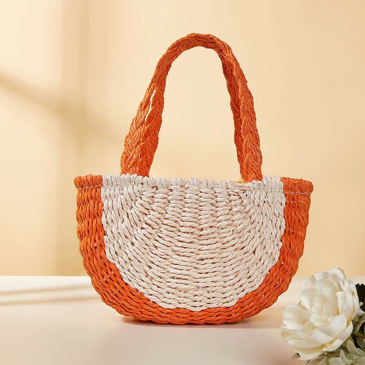 Strandtasche für Damen, tragbare Umhängetasche aus Stroh mit Wassermelonenmuster
