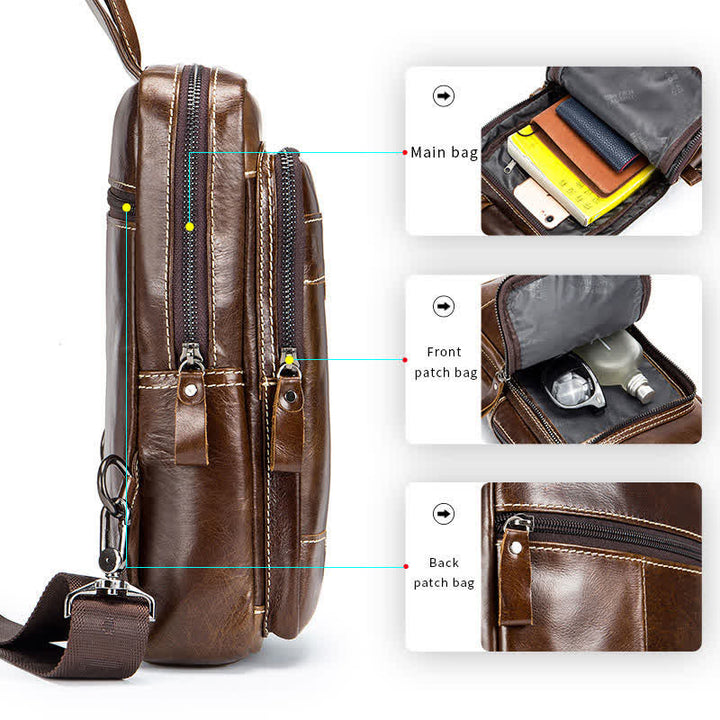 Kleiner Sling-Crossbody-Rucksack aus echtem Leder für Herren
