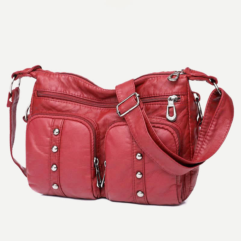 Umhängetasche mit mehreren Taschen für Damen, Retro-Nieten, Leder, Schultertasche