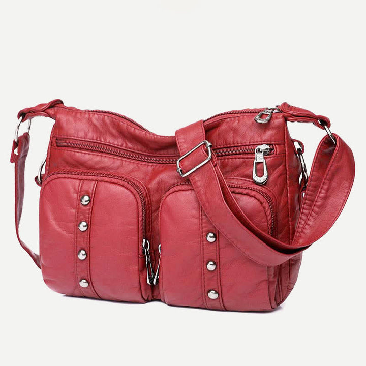 Umhängetasche mit mehreren Taschen für Damen, Retro-Nieten, Leder, Schultertasche