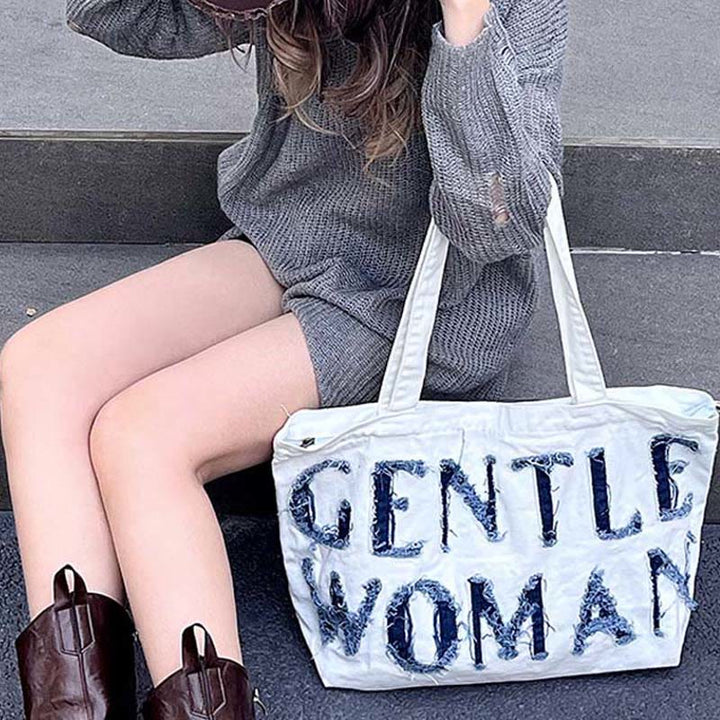 Gentle Women Tote Stickerei Brief große Laptop Schultertasche