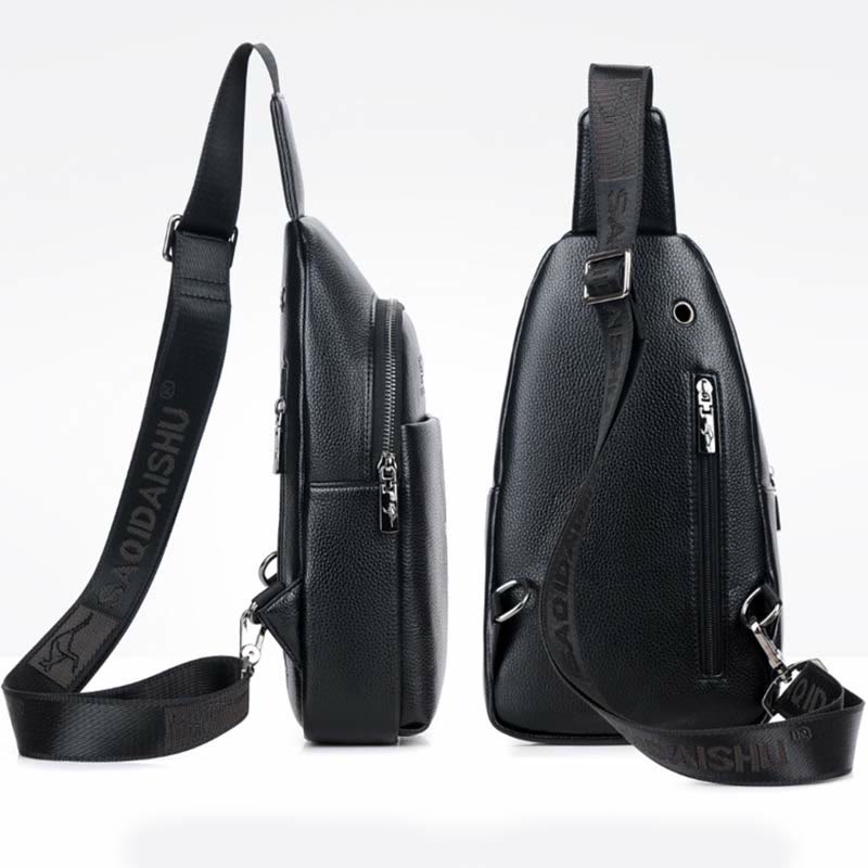 Sling Bag für Herren aus Leder, Ein-Schulter-Rucksack mit USB-Ladeanschluss