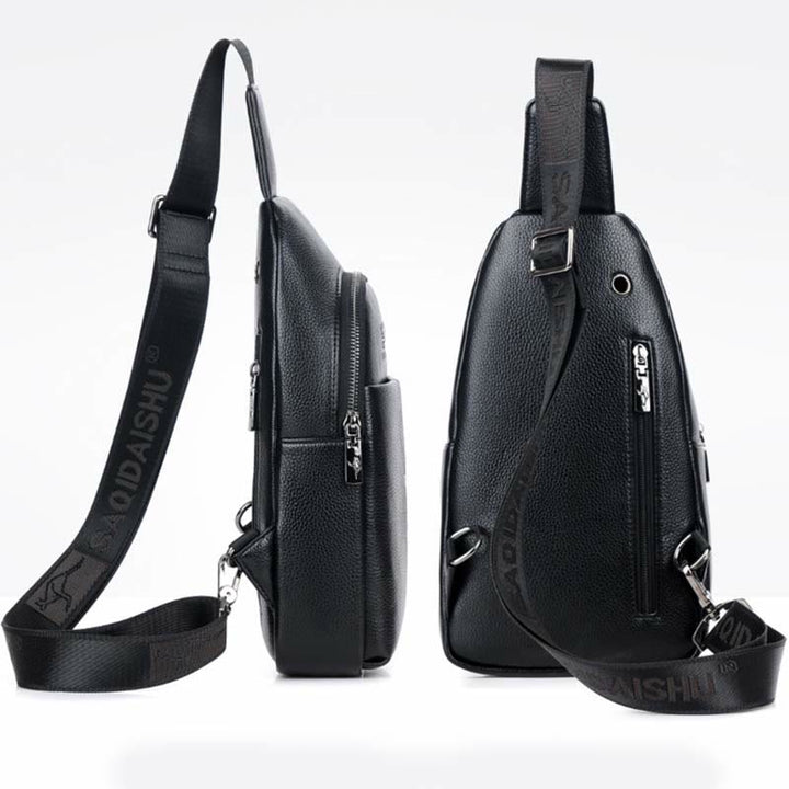 Sling Bag für Herren aus Leder, Ein-Schulter-Rucksack mit USB-Ladeanschluss