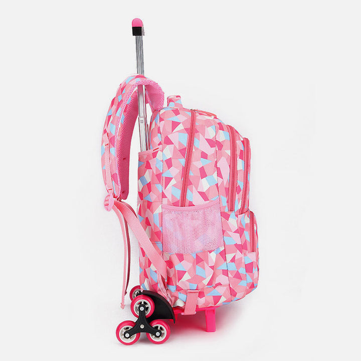 Schultasche mit Rollenden Rädern für Jungen und Mädchen, bunt bedruckter Rucksack