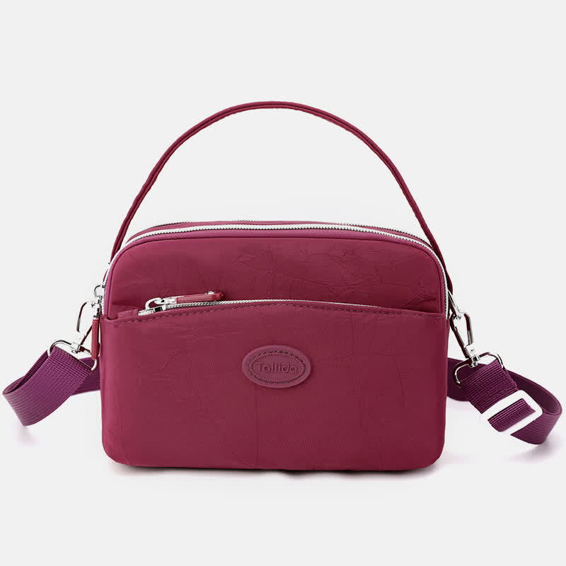 Umhängetasche für Damen, Schultertasche mit Dreifach-Reißverschluss, lässige Nylon-Geldbörse