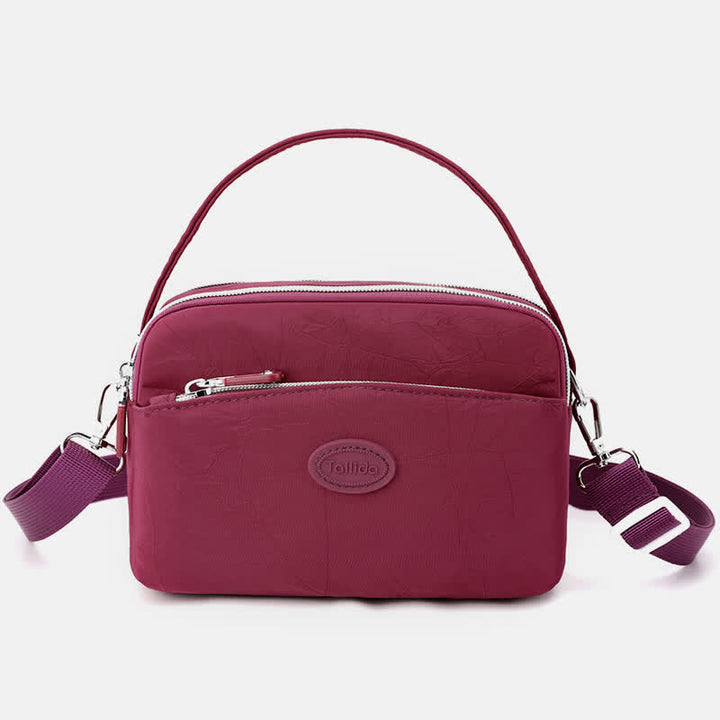 Umhängetasche für Damen, Schultertasche mit Dreifach-Reißverschluss, lässige Nylon-Geldbörse