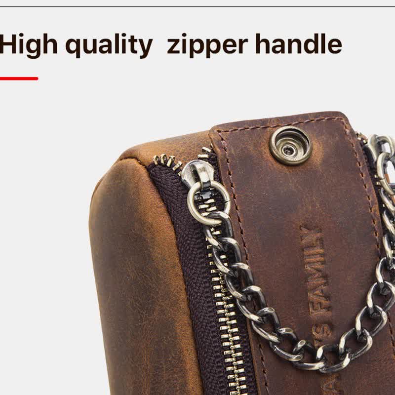 Retro-Make-up-Tasche aus echtem Leder, Mehrzweck-Reißverschluss, Federmäppchen