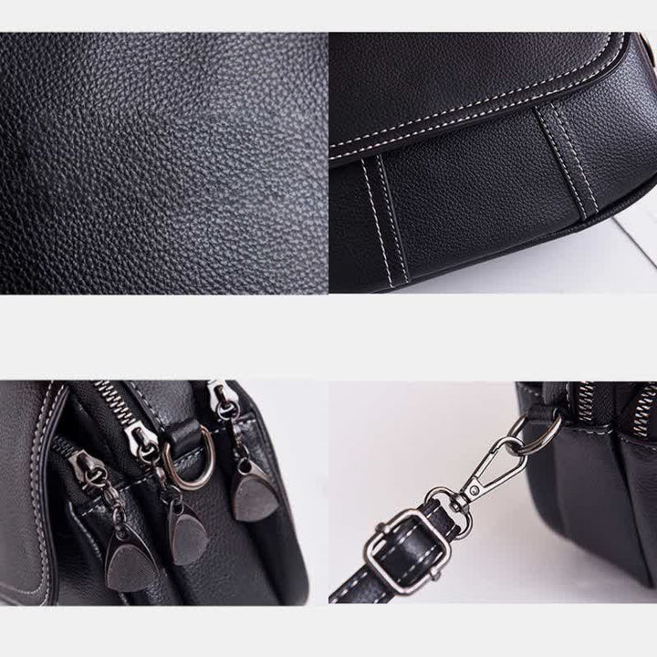 Kleine Umhängetasche mit dreifachem Reißverschluss, Leder, Handy-Geldbörse, Schultertasche