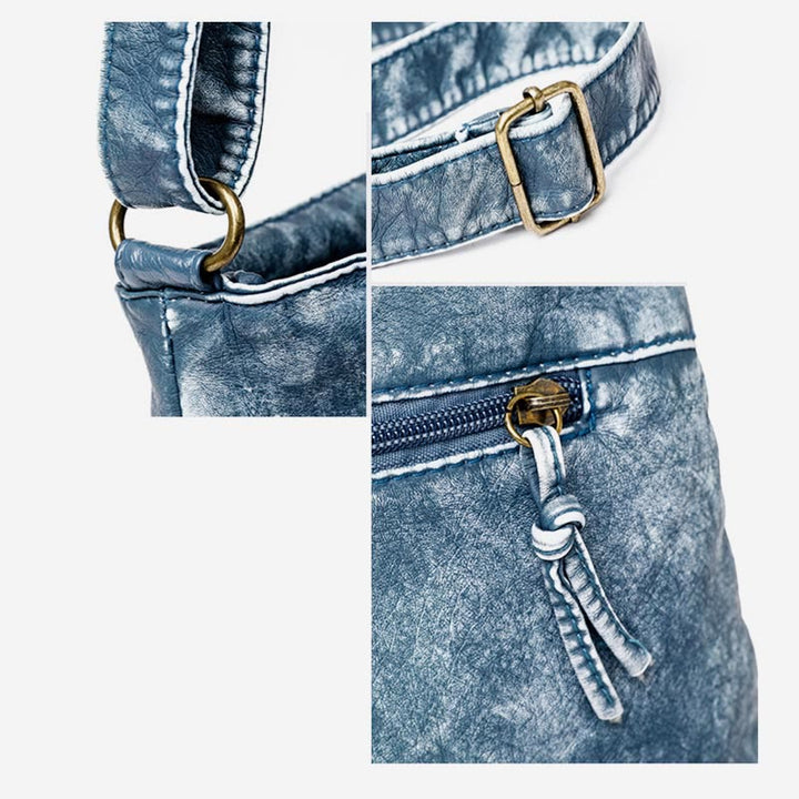 Umhängetasche für Damen, gewaschene, lässige Schultertasche aus Denim-Leder