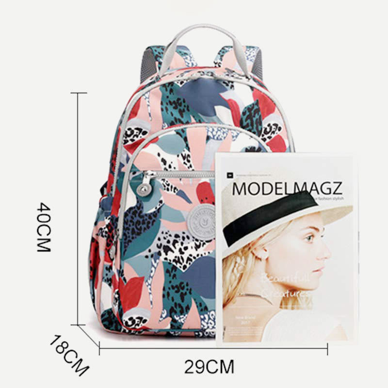 Rucksack für Damen, wasserdicht, mit mehreren Fächern, Druck, lässig, Nylon, leicht, Schultasche