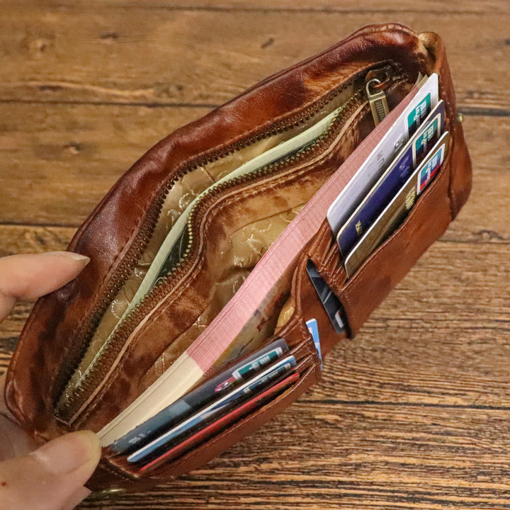 Pflanzlich gegerbtes Leder Geldbörse Damen Herren Retro Vertikale Multifunktionale