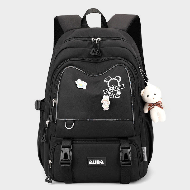Rucksack für Damen, mehrere Taschen, großes Fassungsvermögen, Polyesterfaser, Schul-Tagesrucksack