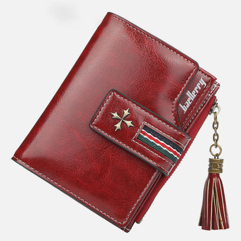 Kurze Bifold Brieftasche Retro Multi Slot Frauen Leder Geldbörse