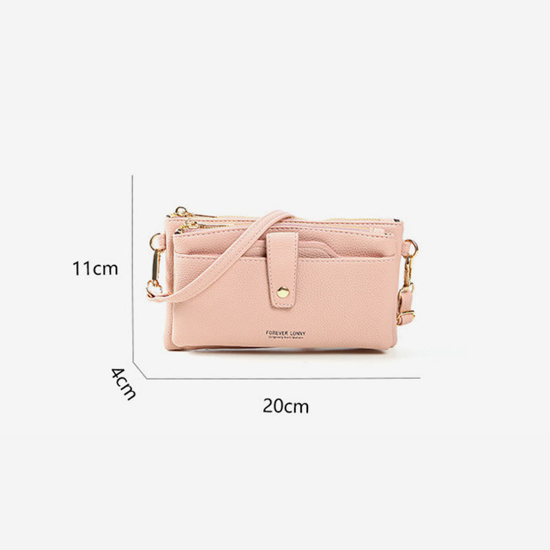 Handytasche mit zwei Fächern für Damen, multifunktionale Umhängetasche aus Leder
