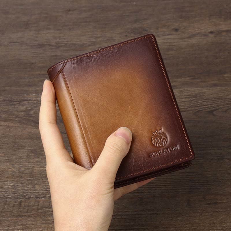 Bifold-Geldbörse aus Leder für Herren mit 2 Ausweisfenstern, Diebstahlschutz, RFID-Blockierung