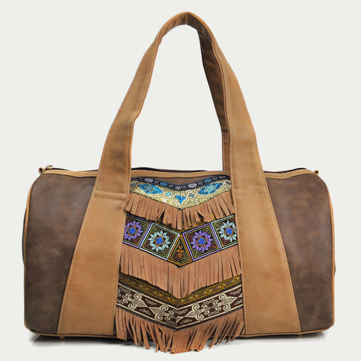 Tote für Damen im ethnischen Stil, PU-Leder, Quaste, Alltagshandtasche