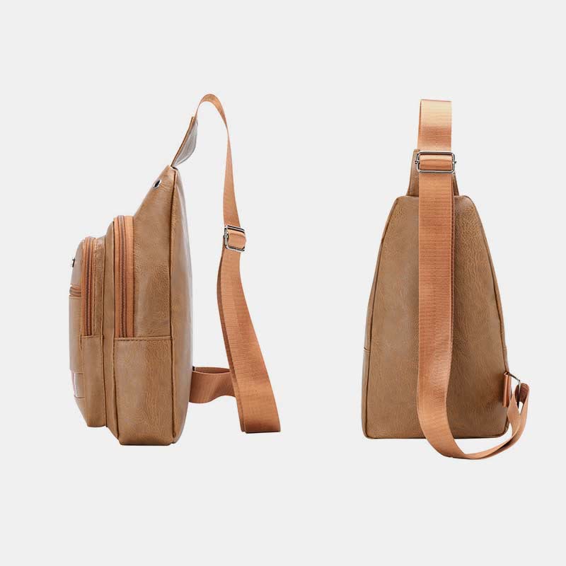 Sling Bag für Herren, wasserdichte Business-Umhängetasche aus braunem Leder