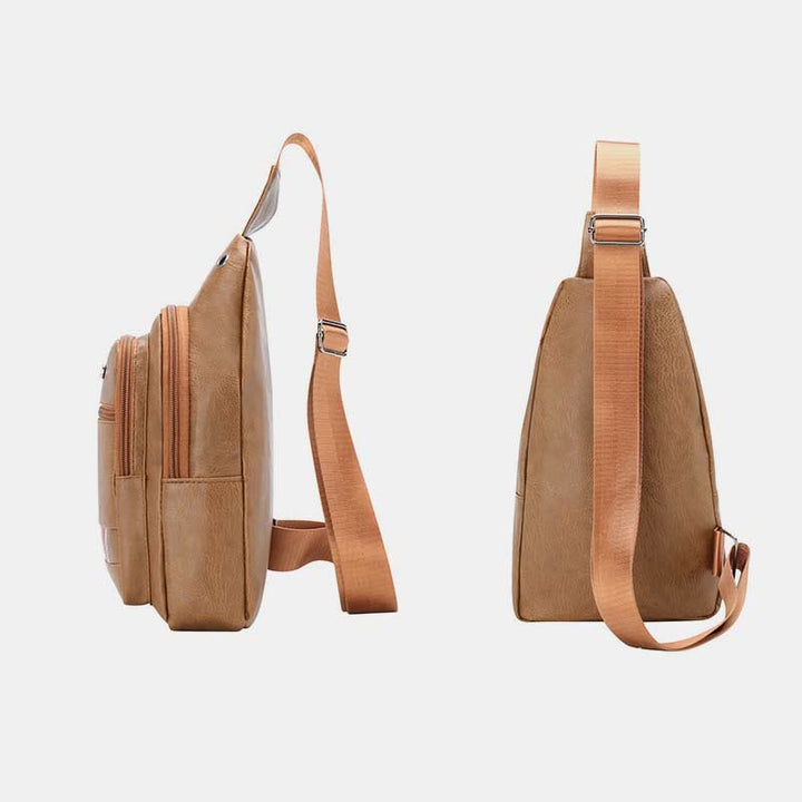 Sling Bag für Herren, wasserdichte Business-Umhängetasche aus braunem Leder