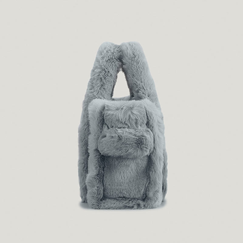 Solide Plüsch-Handtasche für den Winter, weiche Umhängetasche mit breiten Riemen