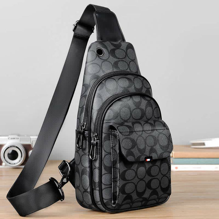 Lässiger Tagesrucksack aus Leder, Schultertasche, Brusttasche mit USB-Ladeanschluss