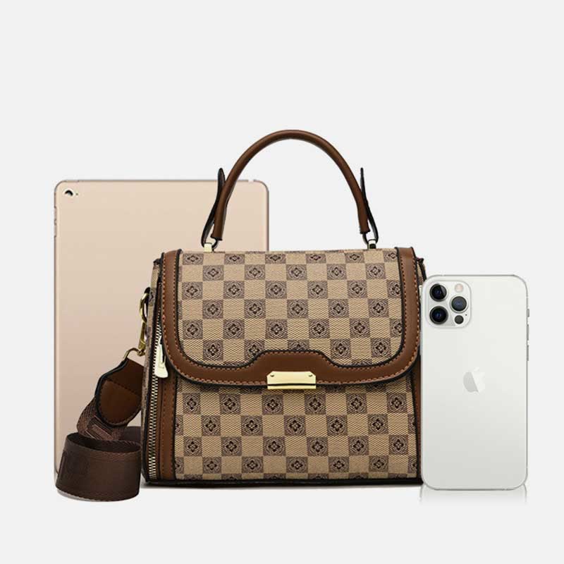 Britische elegante Handtasche Frauen Schachbrettmuster Crossbody Leder Geldbörse