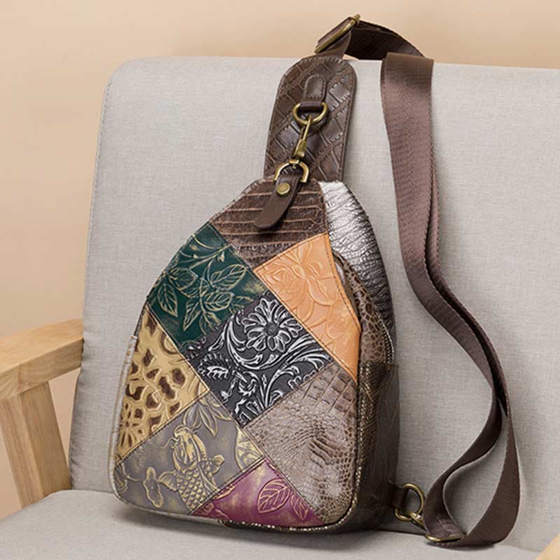 Schultertasche für Damen, Vintage, Folk-Custom, Leder, Reise-Umhängetasche
