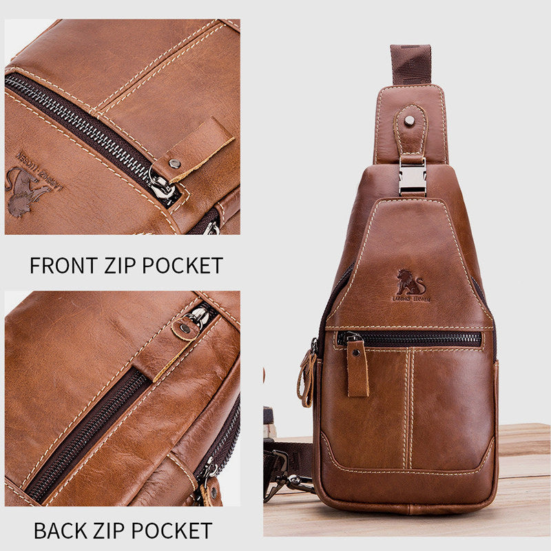 Schultertasche im Vintage-Stil mit mehreren Taschen und Kopfhöreranschluss