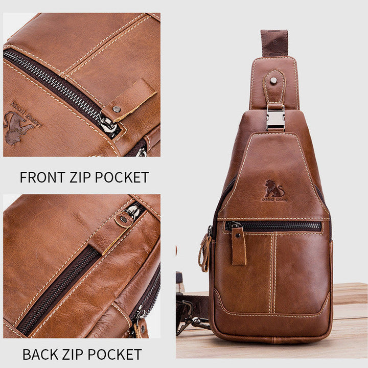 Schultertasche im Vintage-Stil mit mehreren Taschen und Kopfhöreranschluss