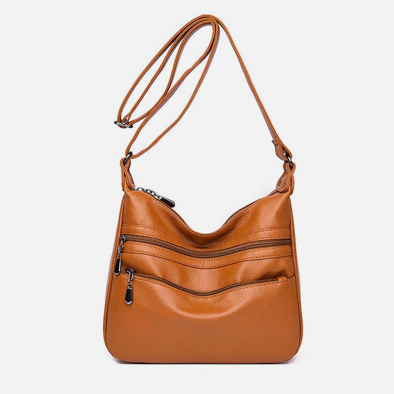 Weiche Umhängetasche mit großem Fassungsvermögen und mehreren Taschen und zwei Fächern