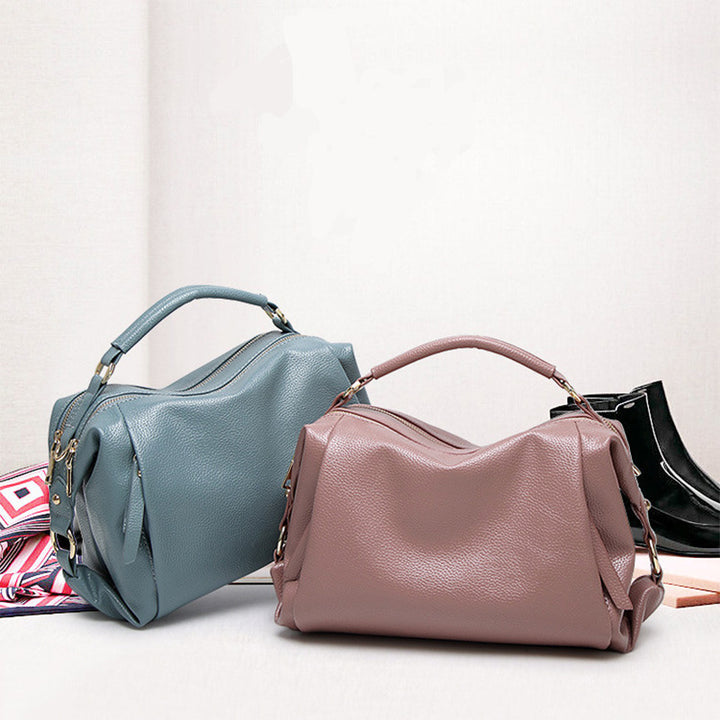 Damen Umhängetasche, elegante Handtasche mit großem Fassungsvermögen, veganes Leder, Boston-Tasche