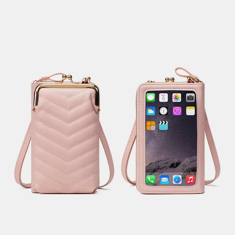 Kleine Crossbody-Handy-Geldbörse für Damen aus gestepptem Leder