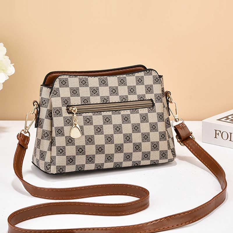 Dreifach karierte Satchel Damen Leder schicke Umhängetasche