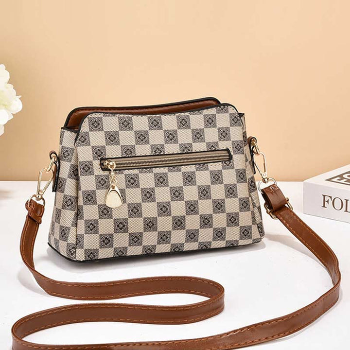 Dreifach karierte Satchel Damen Leder schicke Umhängetasche