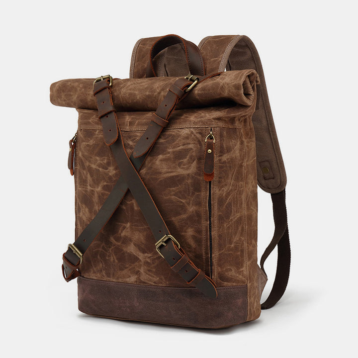 Unisex Leder Canvas gewachster Rucksack Reiserucksack wasserdichte Laptoptasche