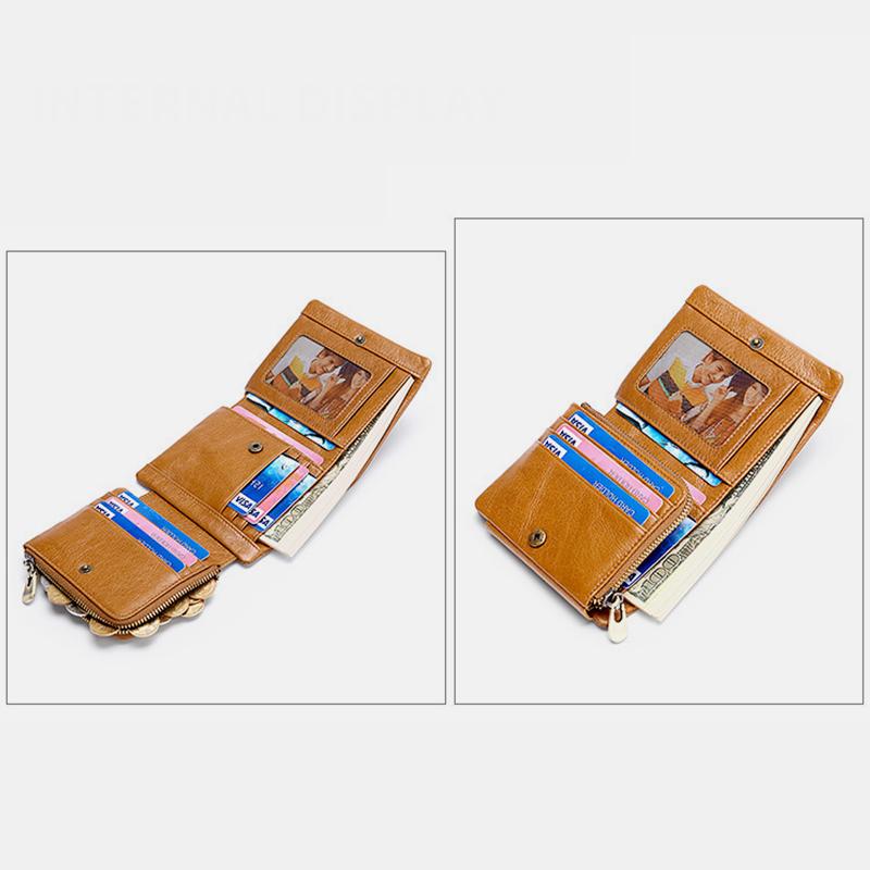 Dreifach gefaltete RFID-Geldbörse aus echtem Leder im Vintage-Stil