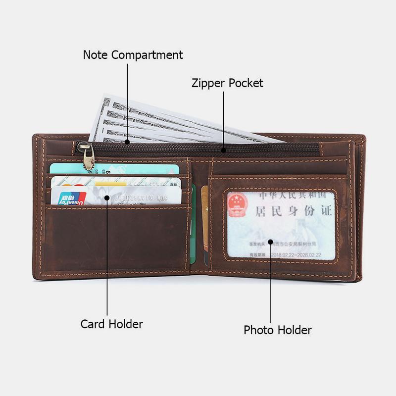 RFID Crazy Horse Leder Bifold Vintage Geldbörse