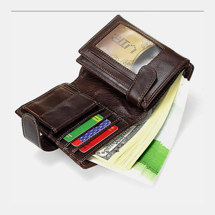 Dreifach gefaltete Vintage-Geldbörse aus echtem Leder mit mehreren Fächern