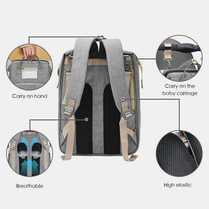 Wickeltasche, tragbarer Reiserucksack mit Wickelunterlage, USB-Aufladung 