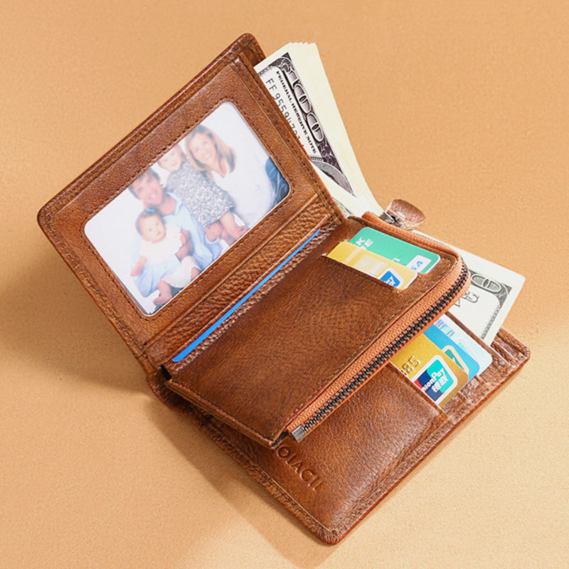RFID-Diebstahlsichere Retro-Geldbörse aus Leder