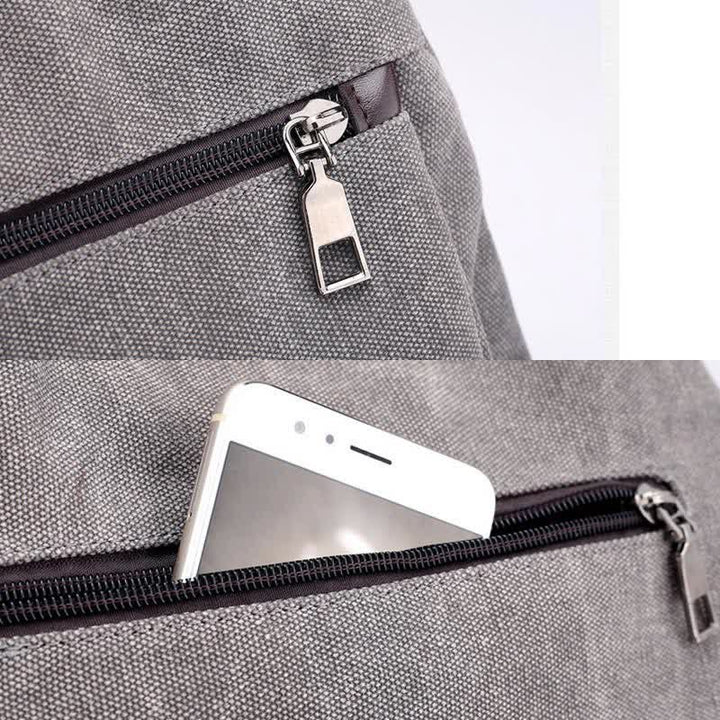 Handtasche aus Segeltuch mit drei Fächern und Blumendruck, Umhängetasche