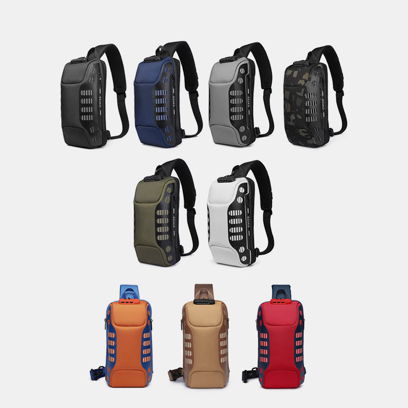 Multifunktionale, wasserdichte, diebstahlsichere Schultertasche mit USB-Ladeanschluss