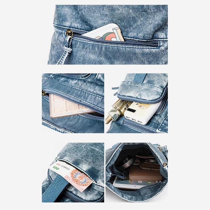 Umhängetasche für Damen, gewaschene, lässige Schultertasche aus Denim-Leder