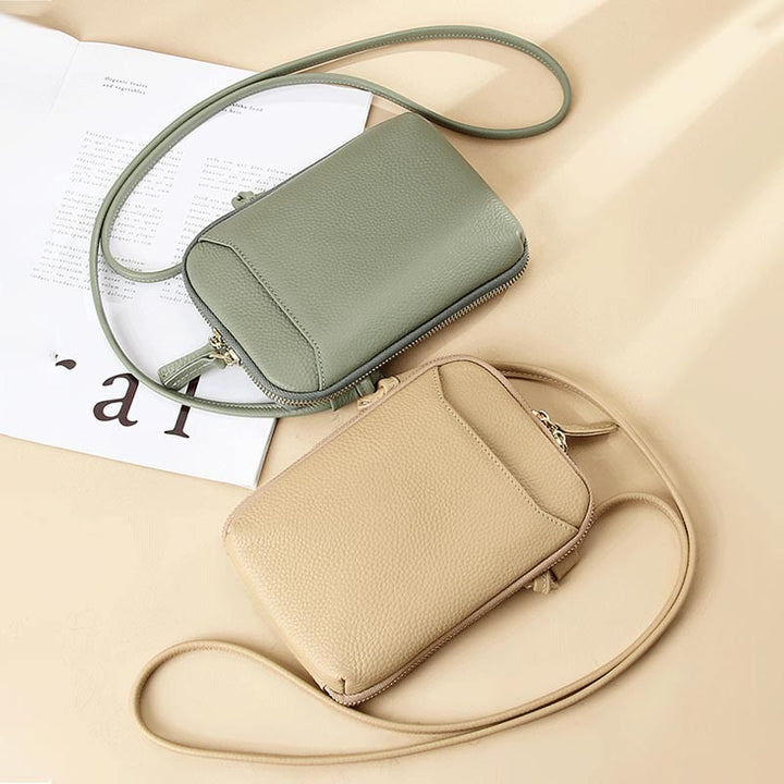 Mini-Telefontasche, einfache karierte Umhängetasche aus Leder für Damen