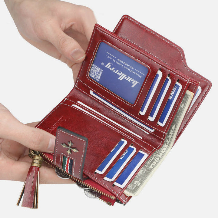 Kurze Bifold Brieftasche Retro Multi Slot Frauen Leder Geldbörse