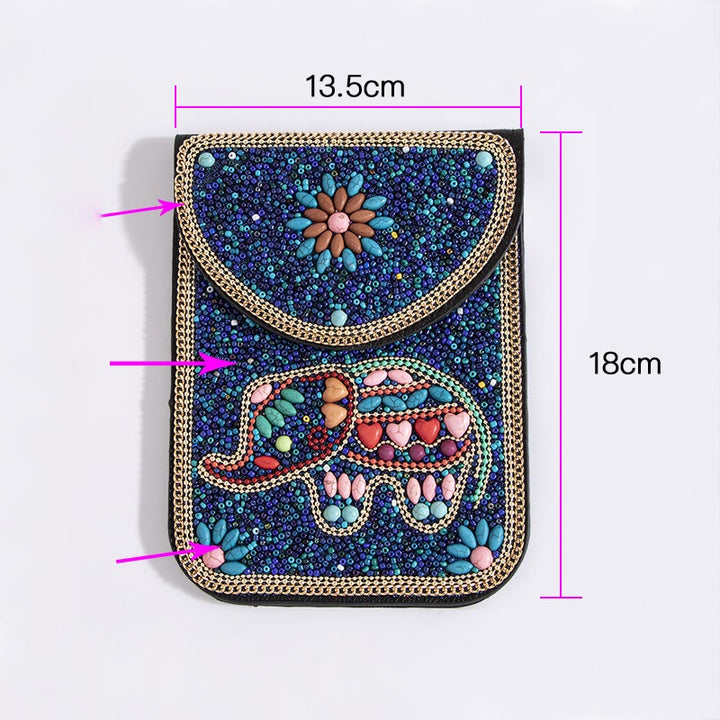 Bohemian Handytasche Damen Muschel Blumen Muster Magnetische Umhängetasche