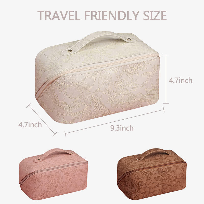 Kosmetiktasche für Damen, Reisetasche aus PU-Leder mit Vintage-Druck