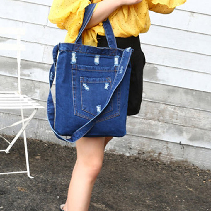 Denim Tote für Ausflüge Retro Canvas zerrissene Umhängetasche - image 6