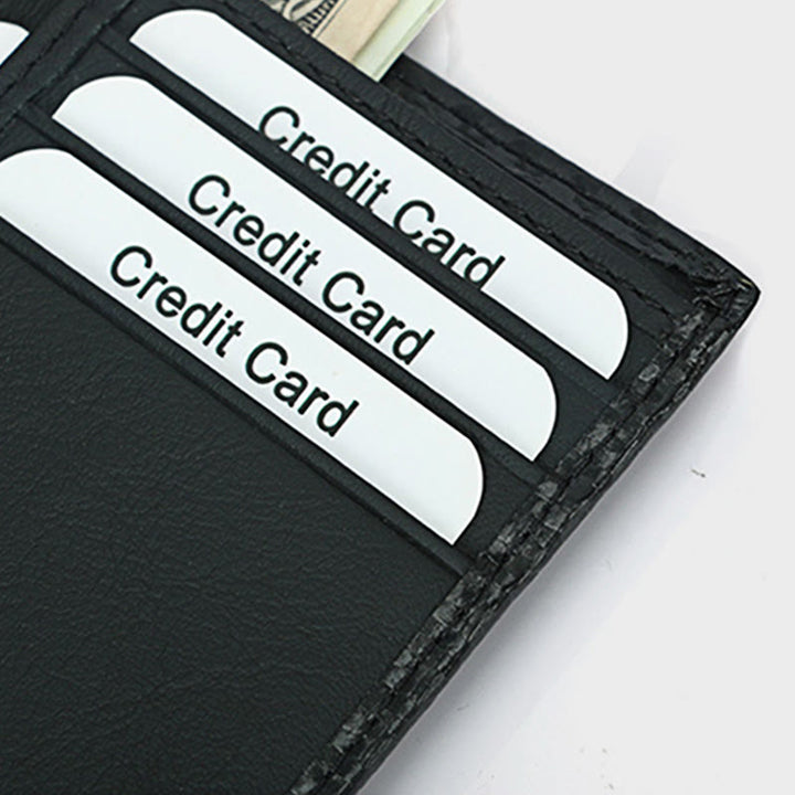 Dreifach gefaltete Herren-Geldbörse aus Leder mit RFID-Blockierung, minimalistisches Kohlefaser-Muster